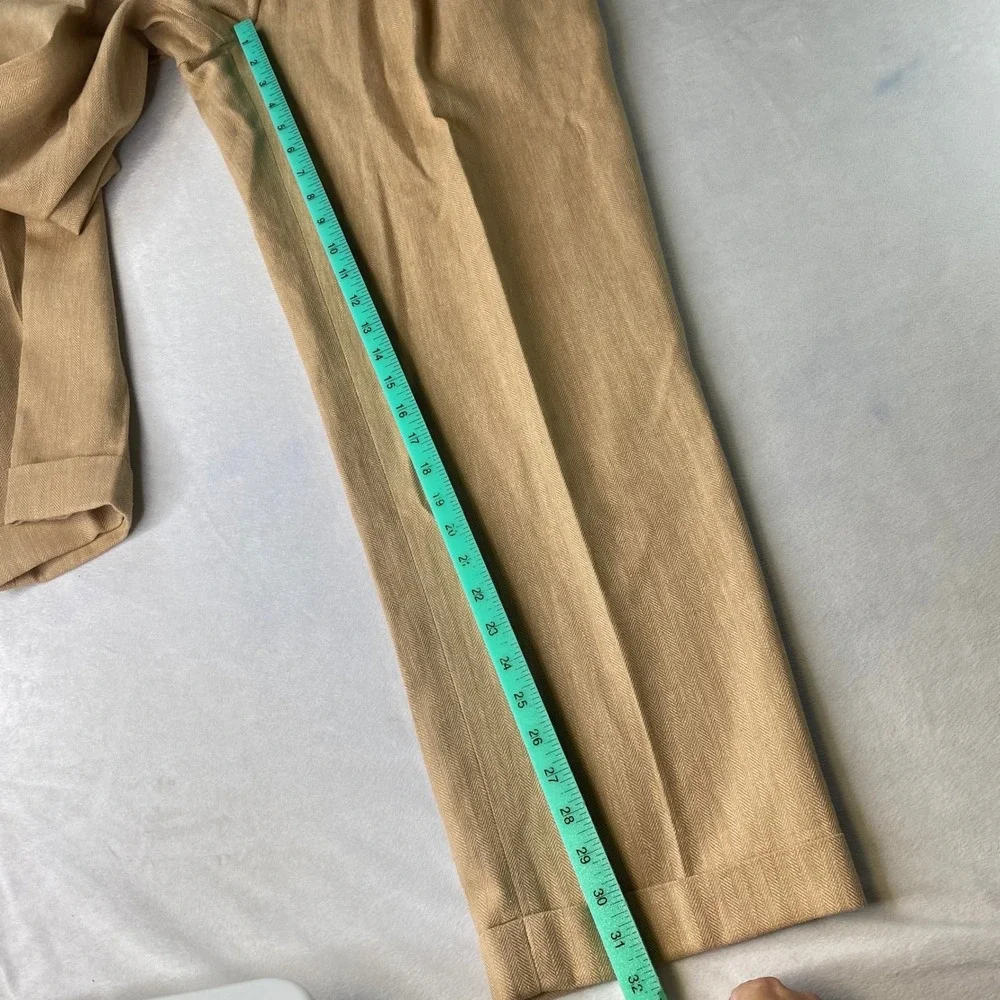 Polo Ralph Lauren Pants Men 36x32 (Fits) Herringbone Pleated Cuffed Linen Cotton